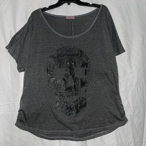 Gray Glittered Skull Shirt